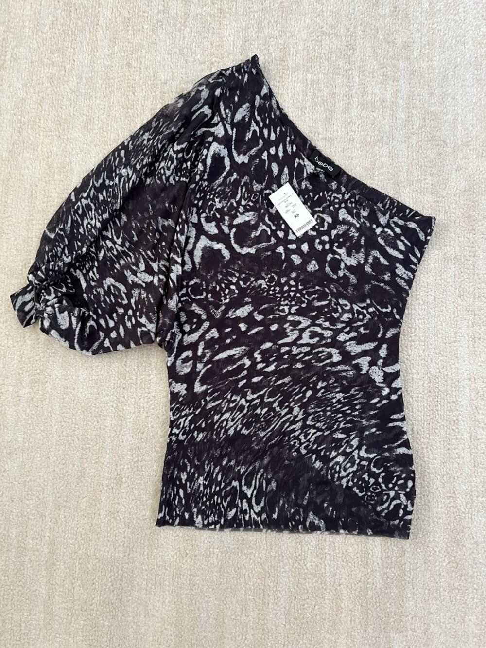 NWT Bebe Vixen One Shoulder Sheer Mesh Cocktail Blouse Top XS Y2K Going Out